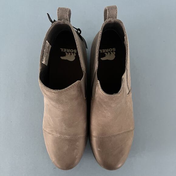 NWT Sorel Evie Quarry Gray Gum II Waterproof Leather Wedge Boots - Picture 8 of 11